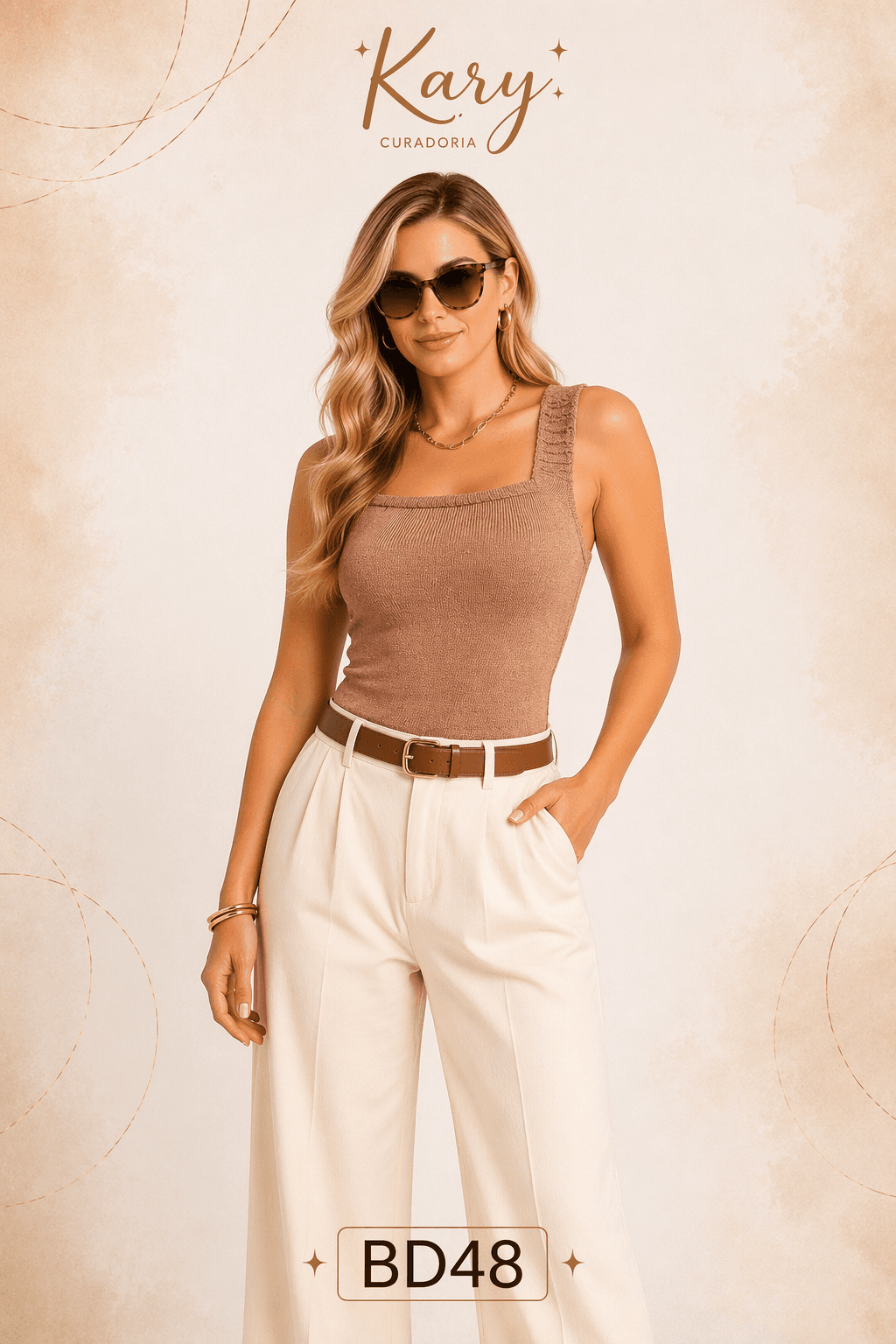 Blusa Regata Feminina em Tricot Decote Reto com Alças Franzidas - Estilo Atemporal | Kary Curadoria (Ref: BD48)