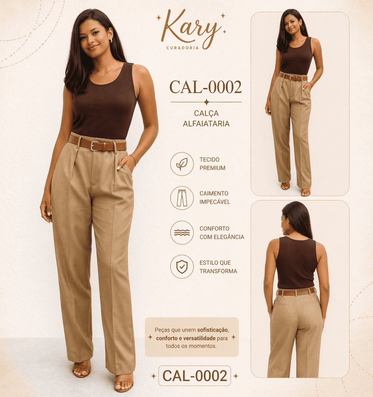 Calça de Alfaiataria High-Waisted | Kary Curadoria REF: CAL-0002 detalhe