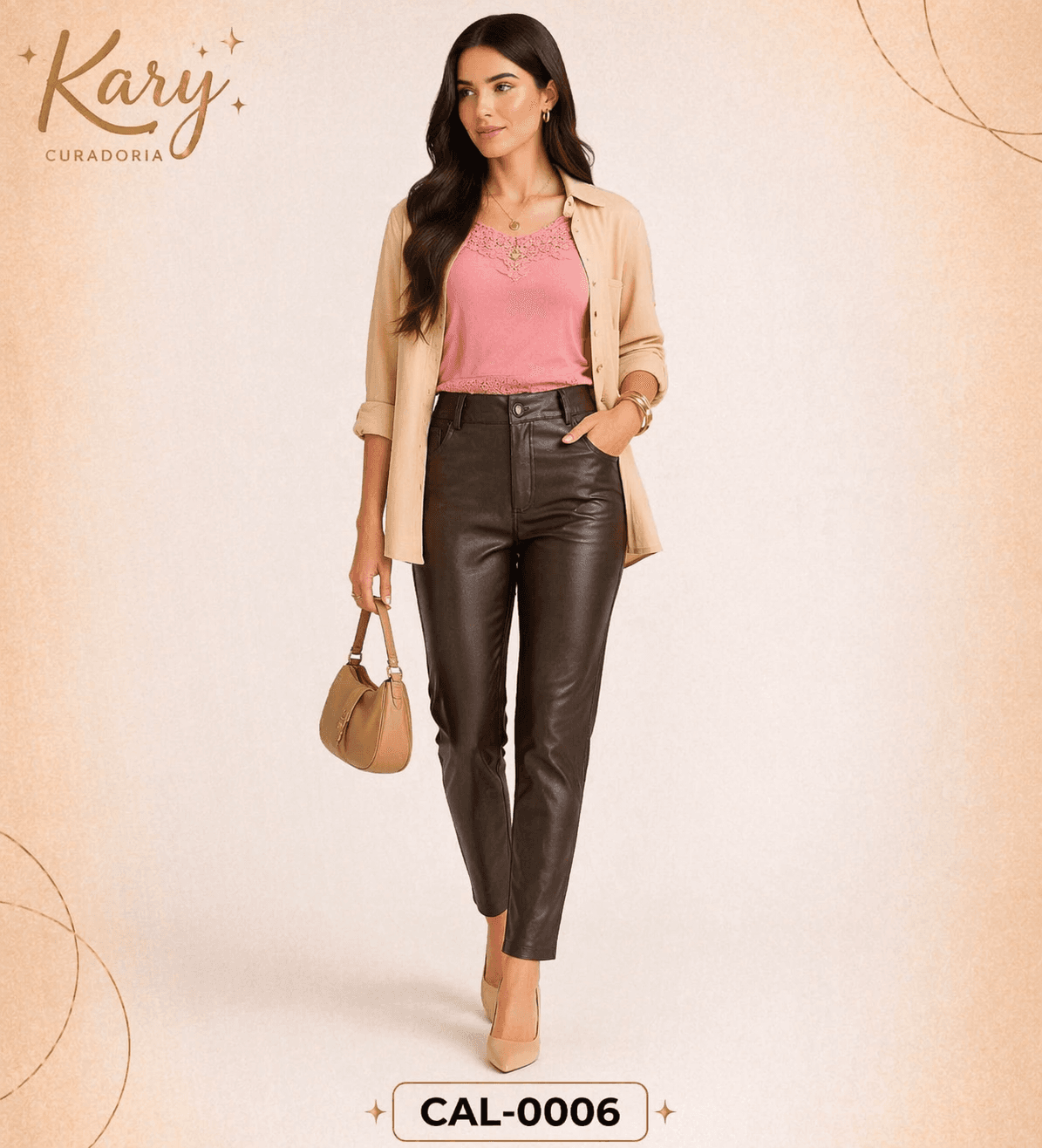 Calça Feminina em Couro Sintético Cintura Alta - Estilo Atemporal | Kary Curadoria (Ref: CAL-0006)