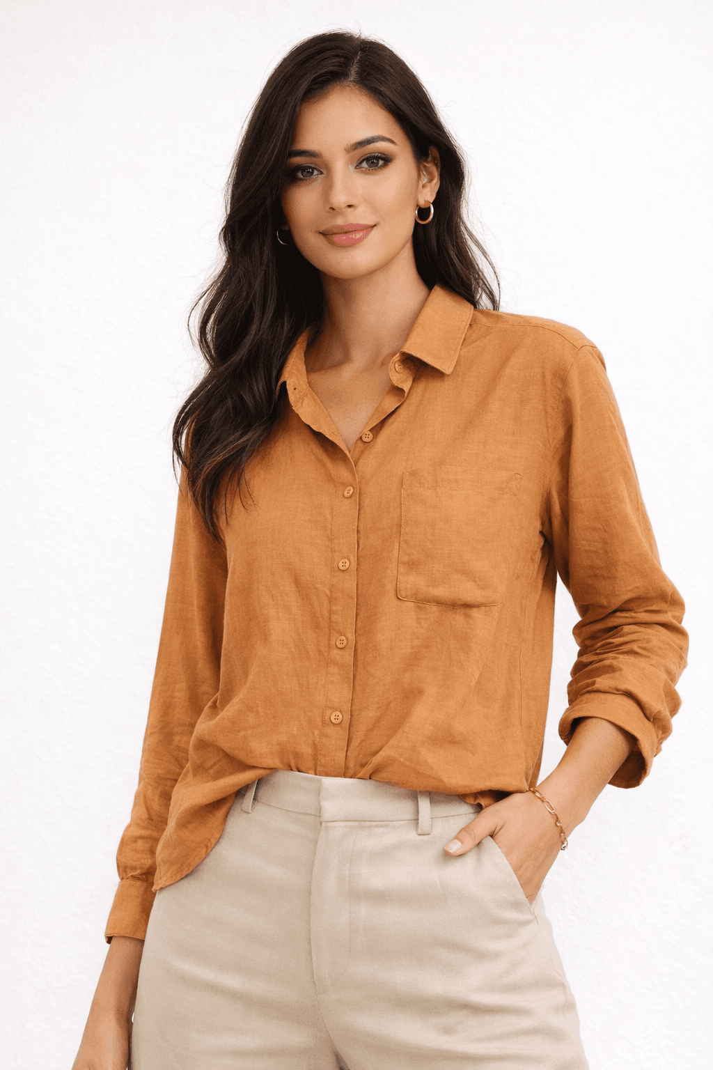 Camisa Feminina em Rami Manga Longa