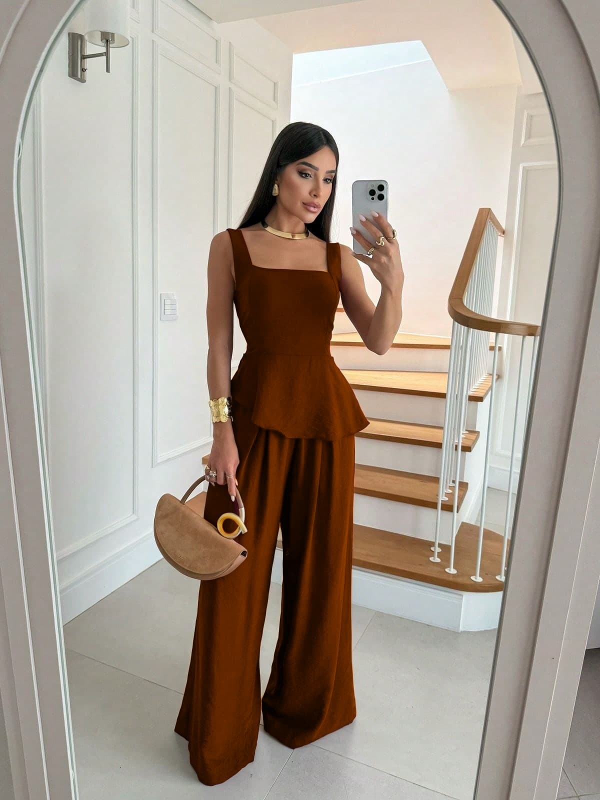 Conjunto Feminino Viscose Premium Top Peplum e Calça Palazzo - Estilo Atemporal | Kary Curadoria REF: CON-0009