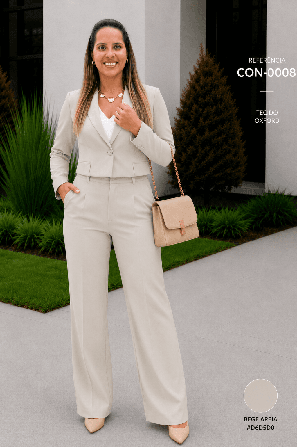 Conjunto Feminino Alfaiataria Premium Casaqueto e Calça Pantalona em Oxford | Kary Curadoria (Ref: CON-0008)