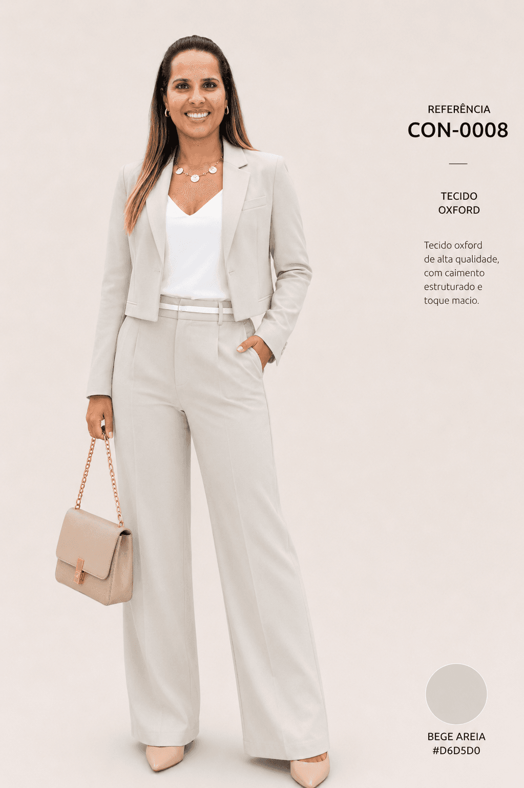 Conjunto Feminino Alfaiataria Premium Casaqueto e Calça Pantalona em Oxford | Kary Curadoria (Ref: CON-0008) detalhe