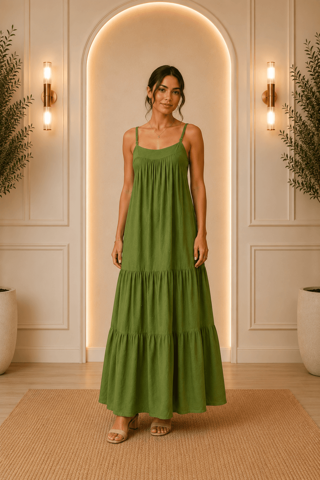 Vestido Longo Feminino Fluido com Alças Ajustáveis e Saia em Camadas | Kary Curadoria (Ref: VES-0004)