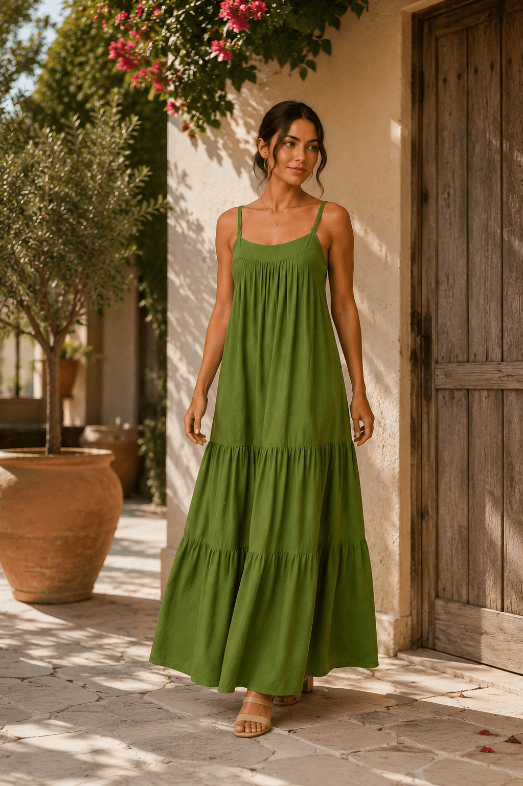 Vestido Longo Feminino Fluido com Alças Ajustáveis e Saia em Camadas | Kary Curadoria (Ref: VES-0004) detalhe