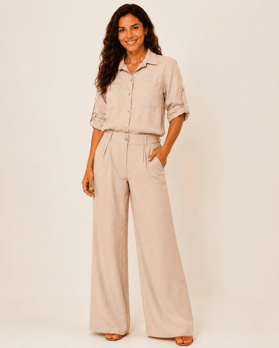 Conjunto Feminino Marrant Sensorial: Camisa Manga Ajustável e Calça Pantalona | Kary Curadoria (Ref: CON-0023)