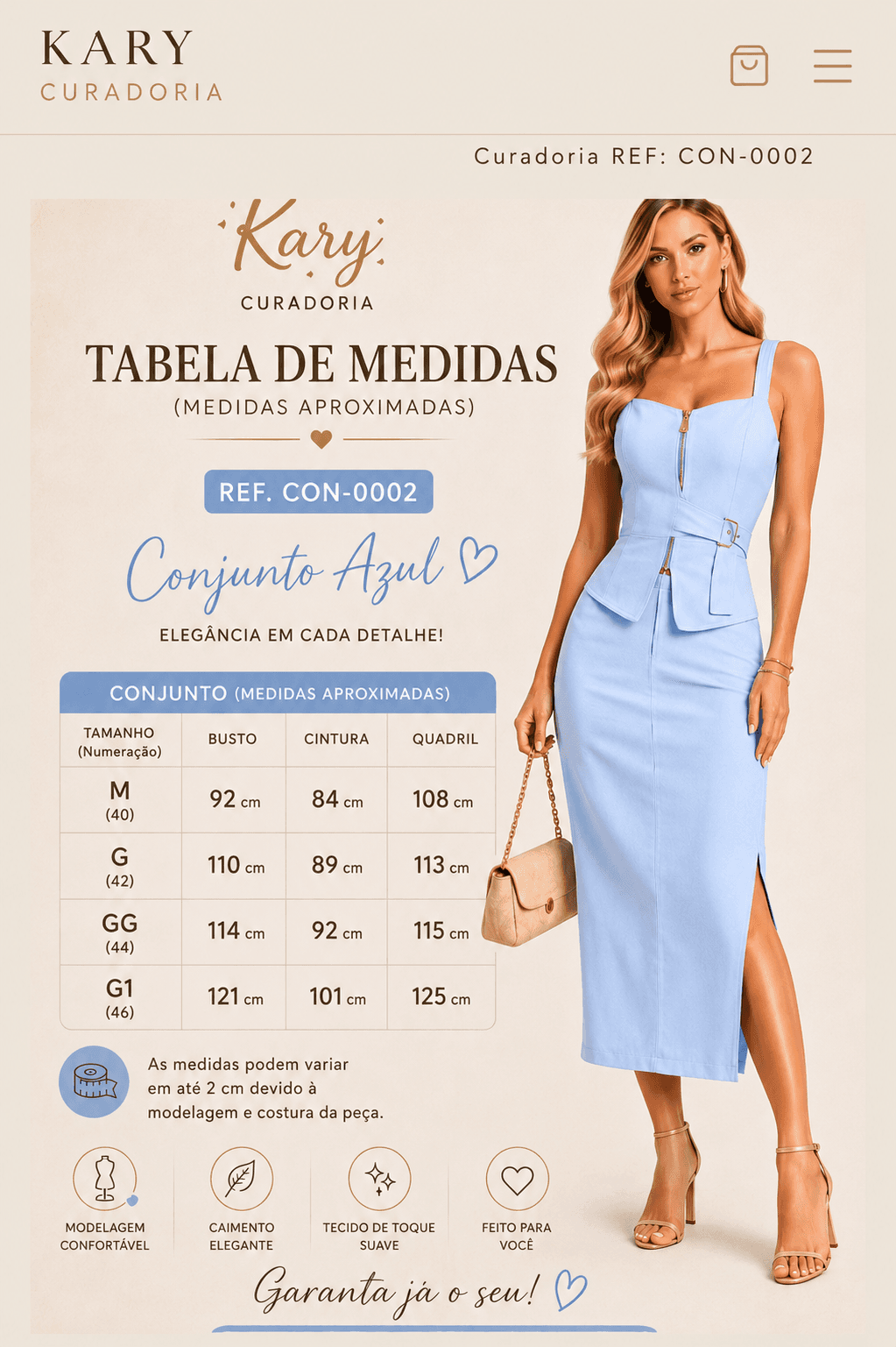 Conjunto Feminino Tecido Marrant Moderno Top Estruturado com Zíper e Saia Longa | Kary Curadoria REF: CON-0002 detalhe
